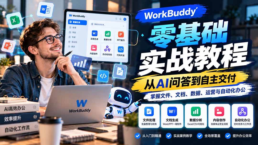 （20827期）WorkBuddy零基础实战教程：从AI问答到自主交付，掌握文件、文档、数据、运营与自动化办公-777网创网