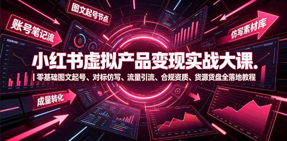 小红书虚拟产品变现实战大课|零基础图文起号、对标仿写、流量引流、合规资质、货源货盘全落地教程-777网创网