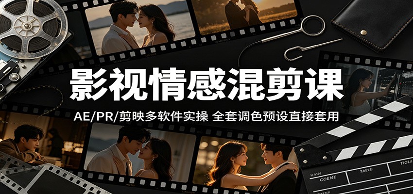 影视情感混剪课：AE/PR/剪映多软件实操，全套调色预设直接套用-777网创网