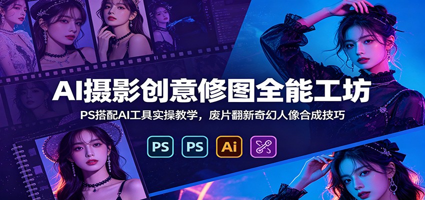 AI摄影创意修图全能工坊：PS搭配AI工具实操教学，废片翻新奇幻人像合成技巧-777网创网