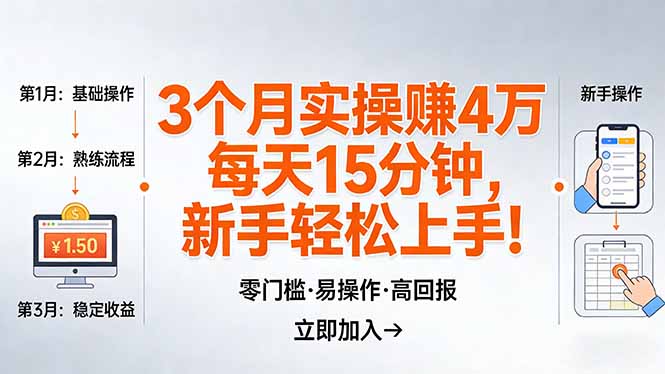 我3 个月实操赚了 4 万 ，每天操作15分钟，新手也能轻松上手！-777网创网