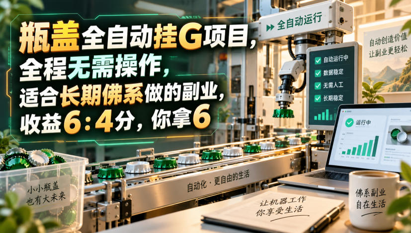 瓶盖全自动挂G项目，全程无需操作，适合长期佛系做的副业，收益6：4分，你拿6【揭秘】-777网创网