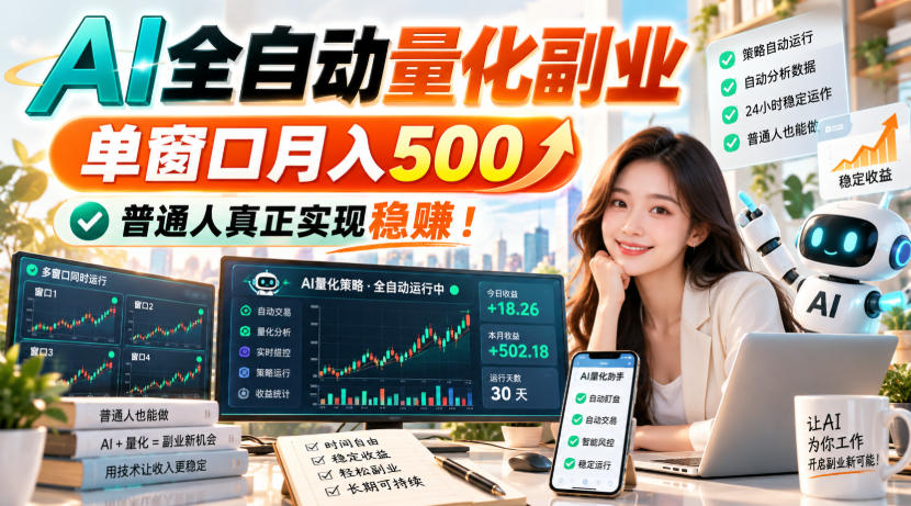 AI全自动量化副业，单窗口月入500，普通人真正实现稳賺！【揭秘】-777网创网