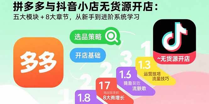 (15805期)拼多多与抖音小店无货源开店:五大模块+8大章节,从新手到进阶系统学习-777网创网