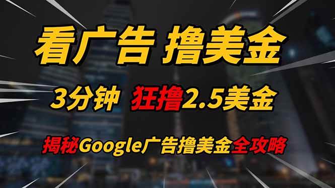 （14701期）看广告，撸美金！！3分钟赚2.5美金！！日入200美金不是梦！揭秘Google…-777网创网