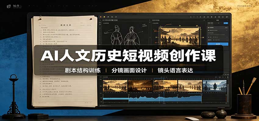 AI人文历史短视频创作课:赛道对标、剧本分镜制图,掌握视频完整产出流程-777网创网