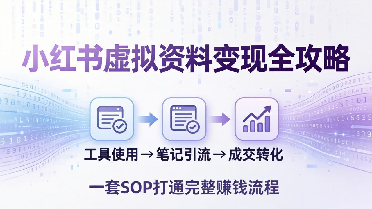 小红书虚拟资料变现全攻略:从工具使用到笔记引流成交,一套 SOP 打通完整赚钱流程-777网创网