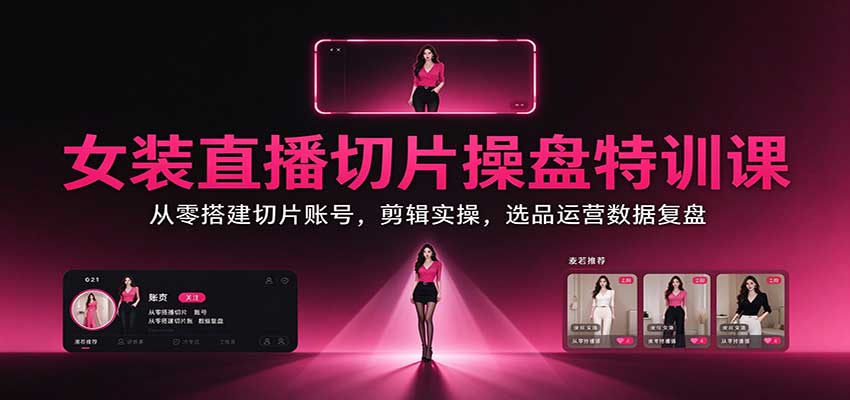 女装直播切片操盘特训课：从零搭建切片账号，剪辑实操，选品运营数据复盘-777网创网