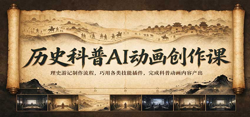 历史科普AI动画创作课:理史游记制作流程,巧用各类技能插件,完成科普动画内容产出-777网创网
