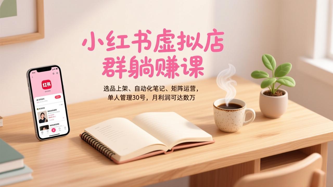 小红书虚拟店群躺赚课，选品上架、自动化笔记、矩阵运营，单人管理30号，月利润可达数万-777网创网