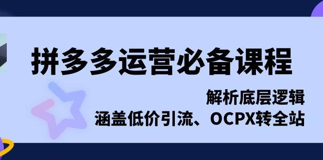 （13700期）拼多多运营必备课程，解析底层逻辑，涵盖低价引流、OCPX转全站-777网创网