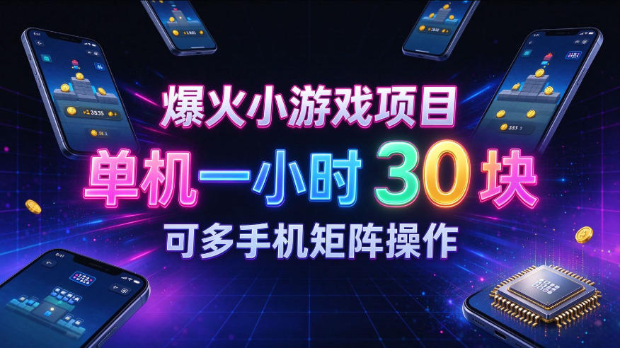 爆火小游戏撸金项目，实测单机一小时30+，可多手机矩阵操作，新手看完一遍就能上手【揭秘】-777网创网