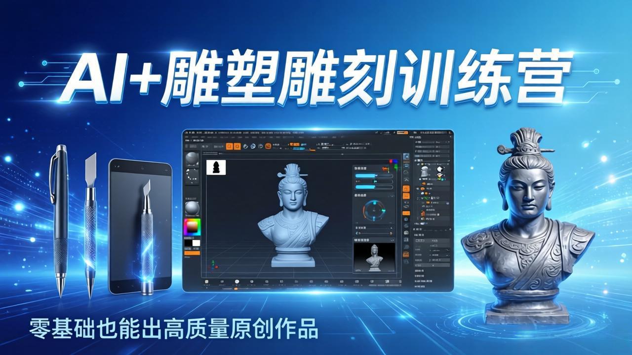 AI+雕塑雕刻训练营：从AI创作、大模型训练到3D雕刻 + 渲染，零基础也能出高质量原创作品-777网创网