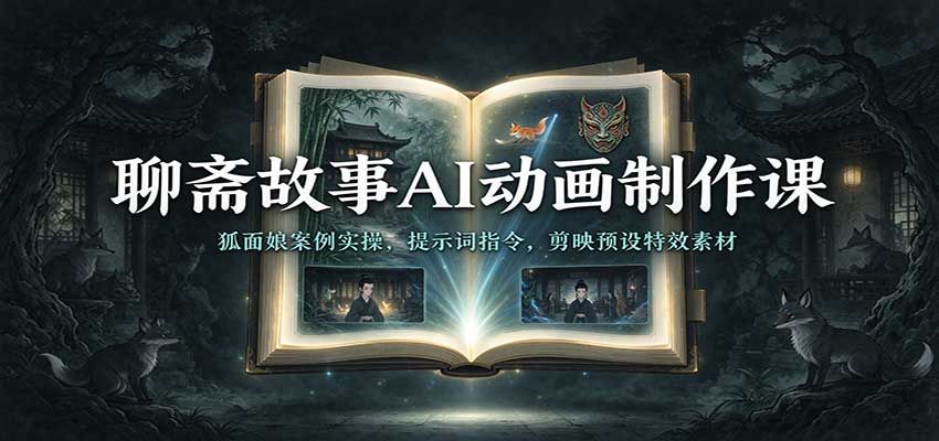聊斋故事AI动画制作课：狐面娘案例实操，提示词指令，剪映预设特效素材-777网创网