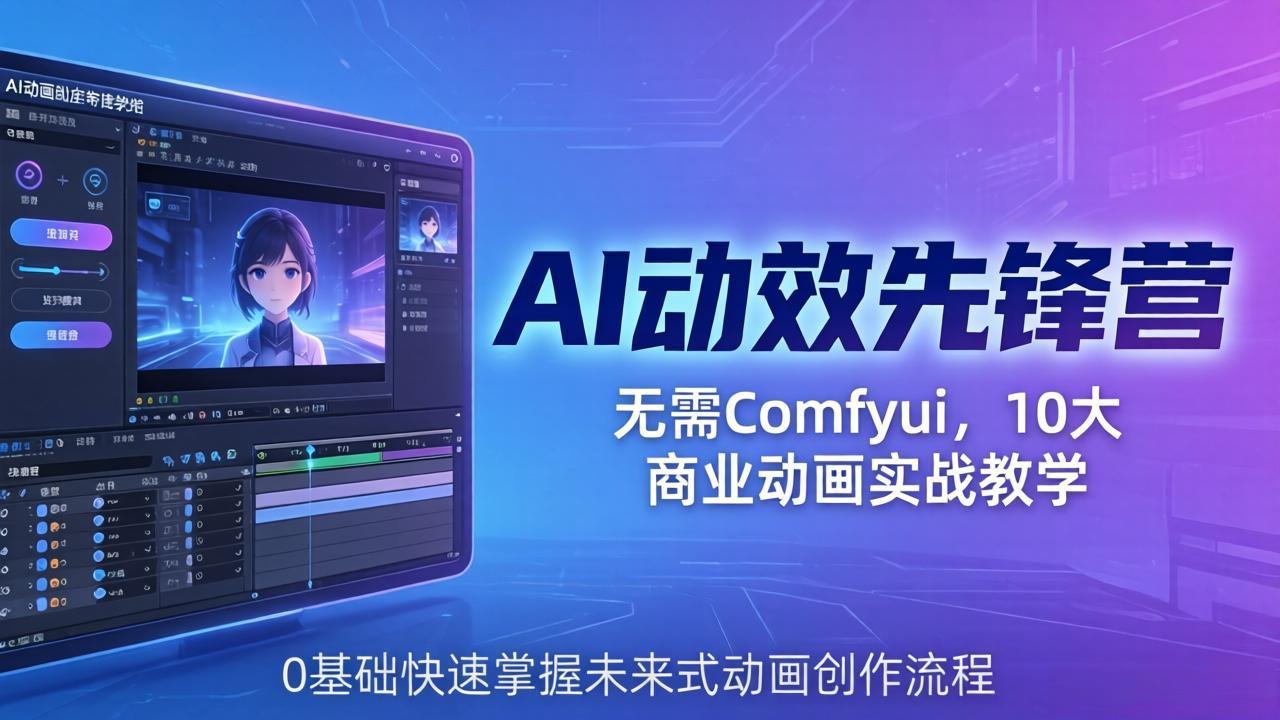 AI 动效先锋营:无需Comfyui,10大商业动画实战教学,0基础快速掌握未来式动画创作流程-777网创网