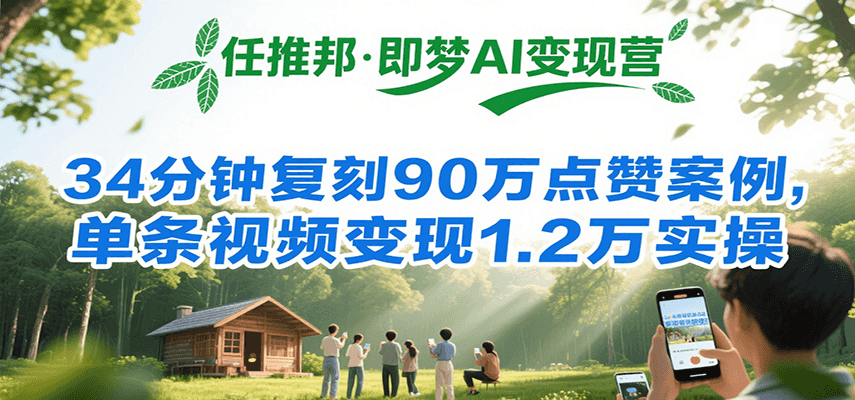 任推邦·即梦AI变现营，34分钟复刻90万点赞案例，单条视频变现1.2万实操-777网创网
