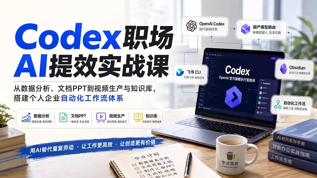 Codex职场AI提效实战课：从数据分析、文档PPT到视频生产与知识库，搭建个人企业自动化工作流体系-777网创网