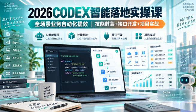 2026Codex智能落地实操课,全场景业务自动化提效,技能封装+接口开发+项目实战-777网创网