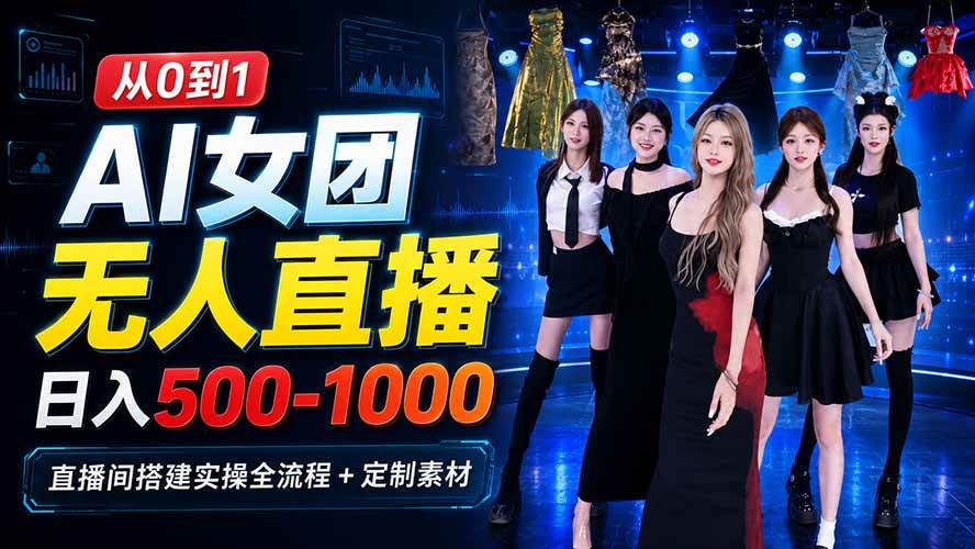 (20051期)AI 女团无人直播,躺入500-1000每天,直播间搭建实操全流程+定制素材-777网创网
