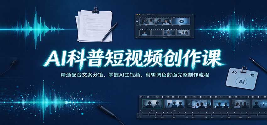 AI科普短视频创作课:精通配音文案分镜,掌握AI生视频,剪辑调色封面完整制作流程-777网创网