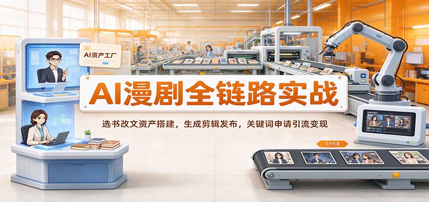 AI漫剧全链路实战:选书改文资产搭建,生成剪辑发布,关键词申请引流变现-777网创网