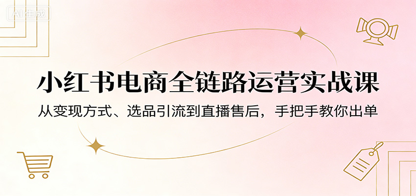 小红书电商全链路运营实战课：从变现方式、选品引流到直播售后，手把手教你出单-777网创网