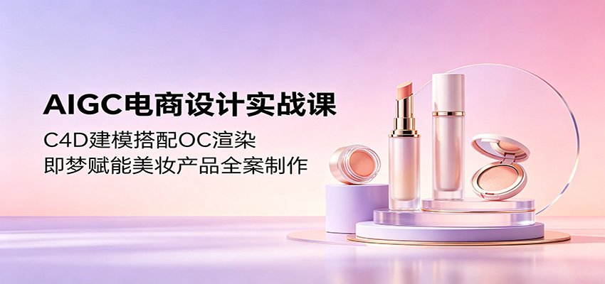 AIGC电商设计实战课：C4D建模搭配OC渲染，即梦赋能美妆产品全案制作-777网创网