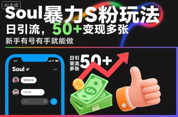 soul暴力S粉玩法,日引流50+变现多张,新手有号有手就能做