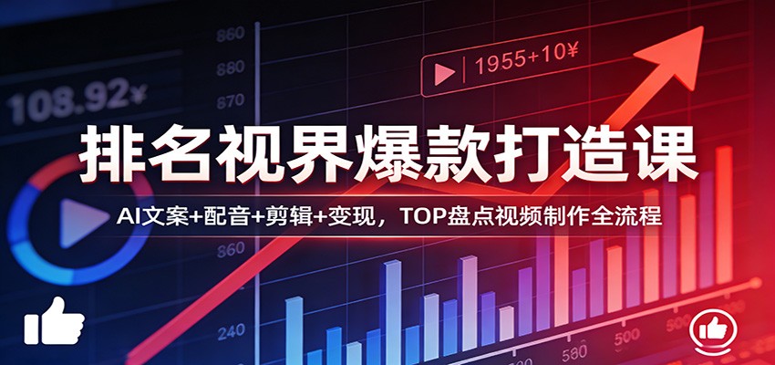 排名视界爆款打造课：AI文案+配音+剪辑+变现，TOP盘点视频制作全流程-777网创网