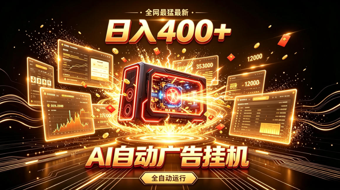 全网最猛最新的AI自动广告挂G，狠收益日入400+，真正做到躺賺式变现【揭秘】-777网创网