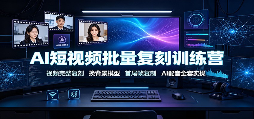 AI短视频批量复刻训练营：视频完整复刻，换背景模型、首尾帧复制、AI配音全套实操-777网创网