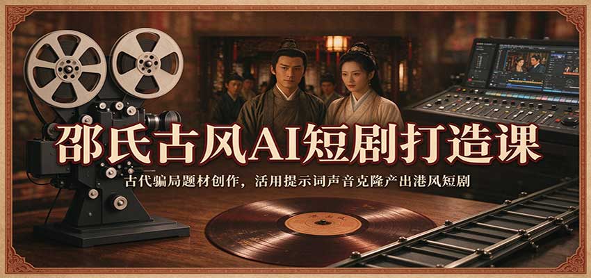 邵氏古风AI短剧打造课:古代骗局题材创作,活用提示词声音克隆产出港风短剧-777网创网