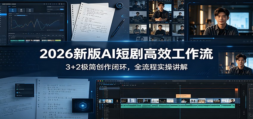 2026新版AI短剧高效工作流:3+2极简创作闭环,全流程实操讲解-777网创网