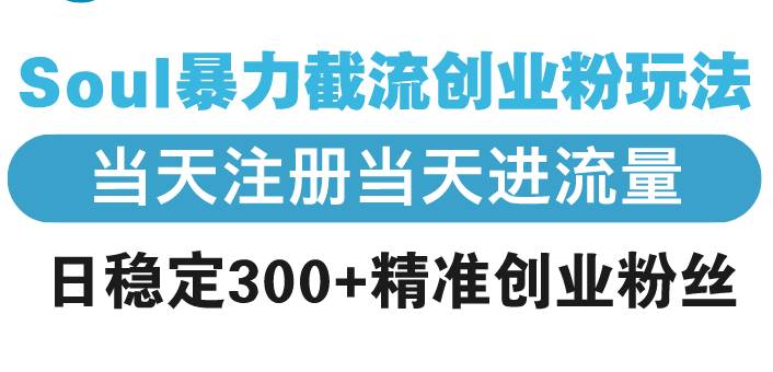（13935期）Soul暴力截流创业粉玩法，当天注册当天进流量，日稳定300+精准创业粉丝-777网创网