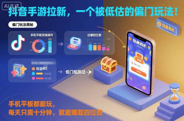 抖音手游拉新,一个被低估的偏门玩法!手机平板都能玩,每天只需十分钟,就能賺取四位数【揭秘】