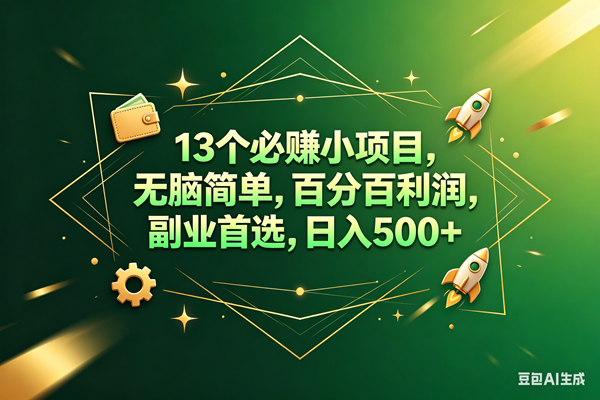 （18315期）13个必赚钱的小项目，百分百赚米，无脑简单，副业首选，日入300+-777网创网