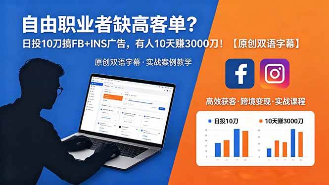 （18489期）自由职业者缺高客单？日投 10 刀搞 FB+INS 广告，有人 10 天赚 3000 刀！【原创双语字幕】-777网创网
