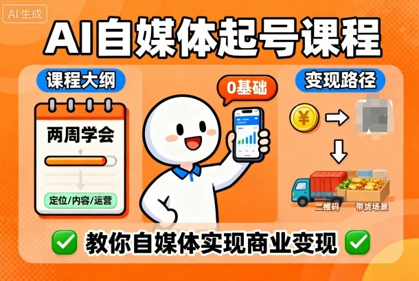AI自媒体起号课程，0基础小白两周学会，教你自媒体实现商业变现-777网创网