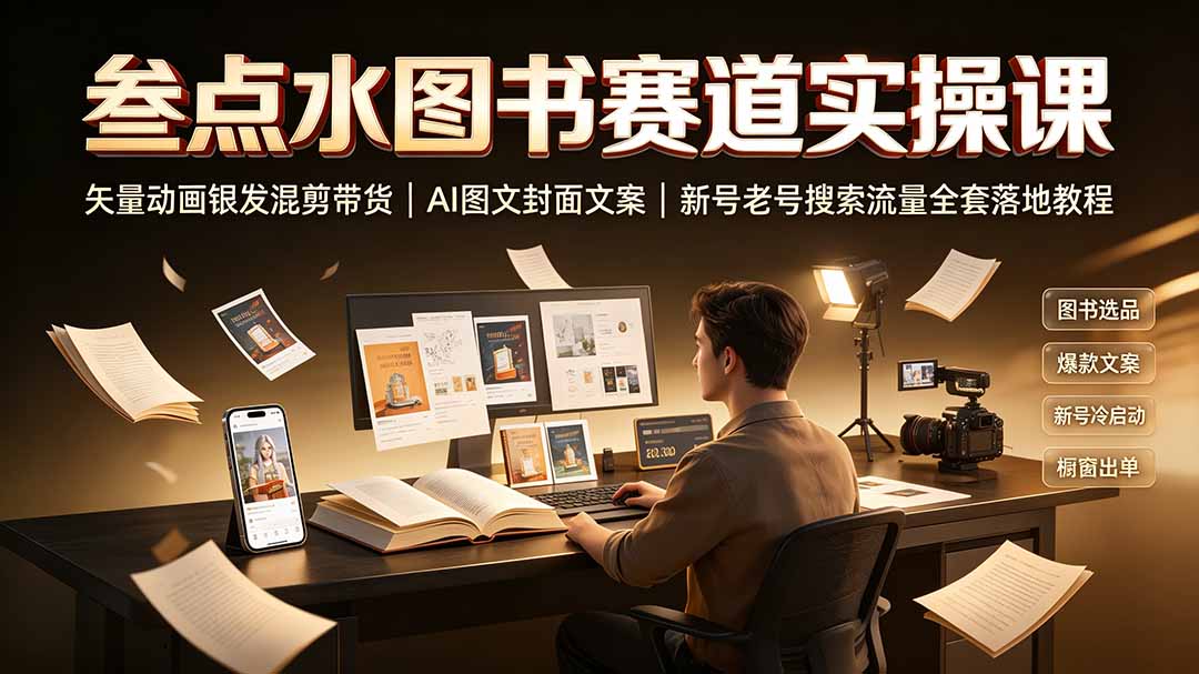 叁点水图书赛道实操课|矢量动画银发混剪带货,AI图文封面文案,新号老号搜索流量全套落地教程-777网创网