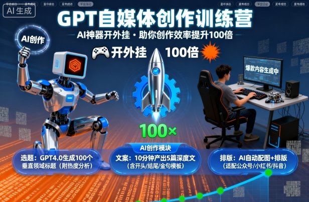 GPT自媒体创作训练营：AI神器开外挂，助你创作效率提升100倍-777网创网