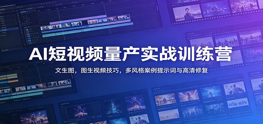 AI短视频量产实战训练营：文生图，图生视频技巧，多风格案例提示词与高清修复-777网创网