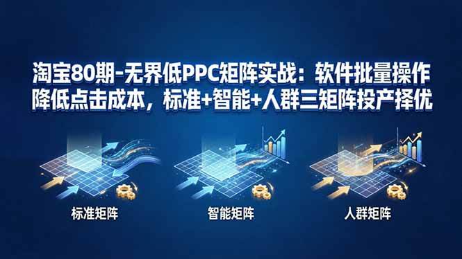 (17987期)淘宝80期-无界低PPC矩阵实战:软件批量操作降低点击成本,标准+智能+人群三矩阵投产择优-777网创网