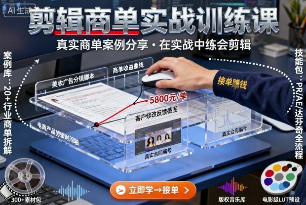 剪辑商单实战训练课,真实商单案例分享,在实战中练会剪辑