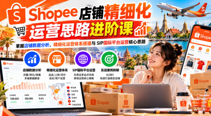 Shopee店铺精细化运营思路进阶课,掌握店铺数据分析、精细化运营体系搭建与SIP国际平台运营核心思路-777网创网