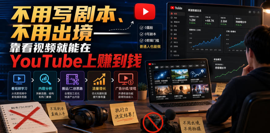 不用写剧本、不用出境——靠看视频就能在YouTube上賺到钱【原创双语字幕】-777网创网