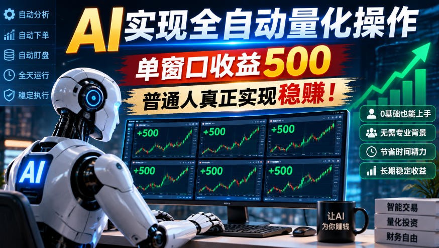 AI实现全自动量化,单窗口月入收益500,别嫌收益少,靠谱最重要!-777网创网
