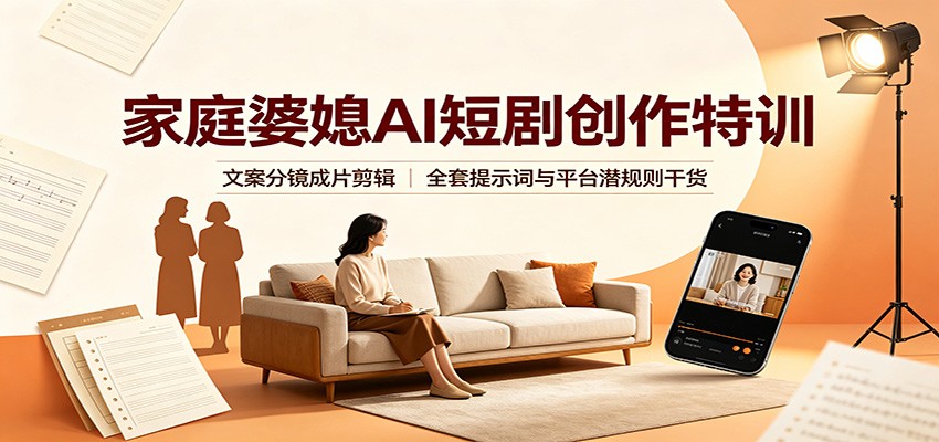 家庭婆媳AI短剧创作特训：文案分镜成片剪辑，全套提示词与平台潜规则干货-777网创网
