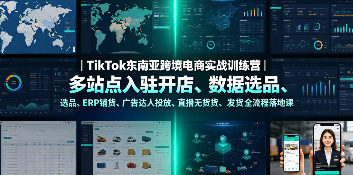 TikTok东南亚跨境电商实战训练营|多站点入驻开店、数据选品、ERP铺货、广告达人投放、直播无货源发货全流程落地课-777网创网