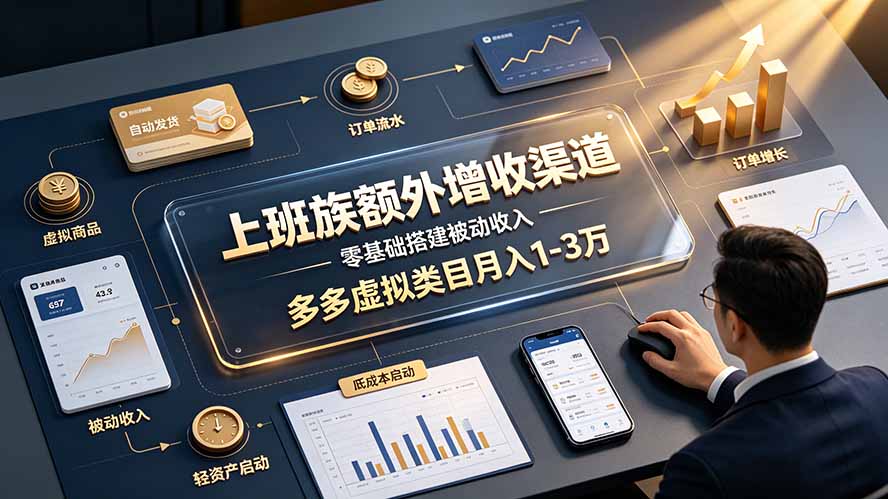 上班族额外增收渠道,零基础搭建被动收入,多多虚拟类目月入 1-3 万-777网创网