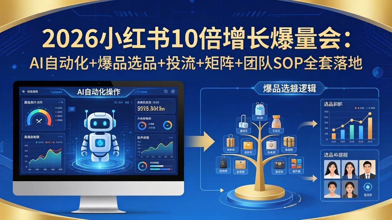 （17964期）2026小红书10倍增长爆量会：AI自动化+爆品选品+投流+矩阵+团队SOP全套落地-777网创网